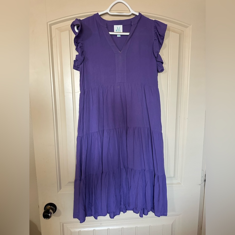 Purple V neck dress